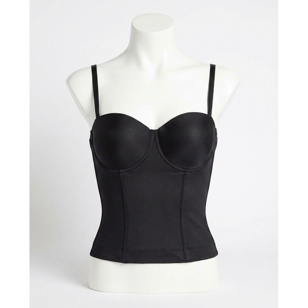 NEW NICOLE MILLER microfiber low back boned bustier in black